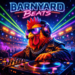 DJ chicken at the turntables