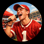 Excited fan singing at tailgate